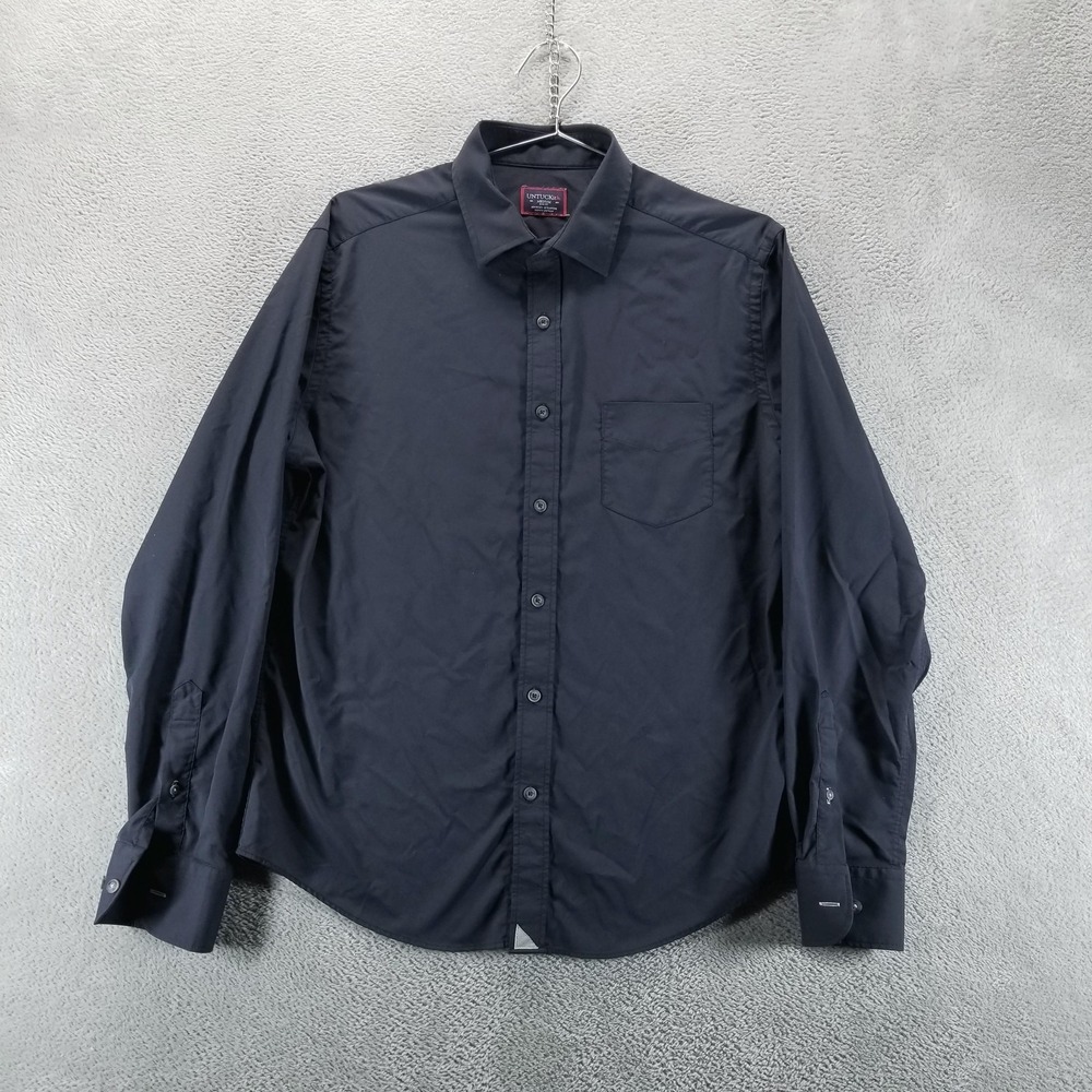 Untuckit Shirt Mens M Navy Blue Slim‎ Fit Stretch Long Sleeve Button Up Casual